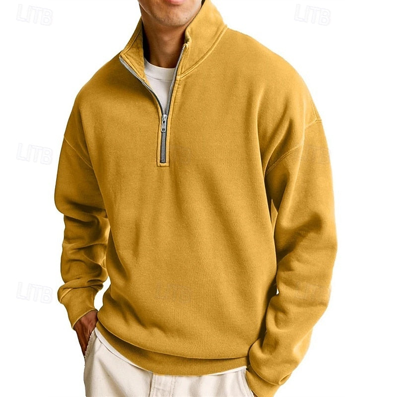 Quarter-Zip Sweatshirt Men's Stand Collar Pullover Navy Blue – Casual, Office, Gift