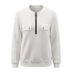 Quarter-Zip Sweatshirt Women's Cable-Textured White Pullover Top – Casual, Office
