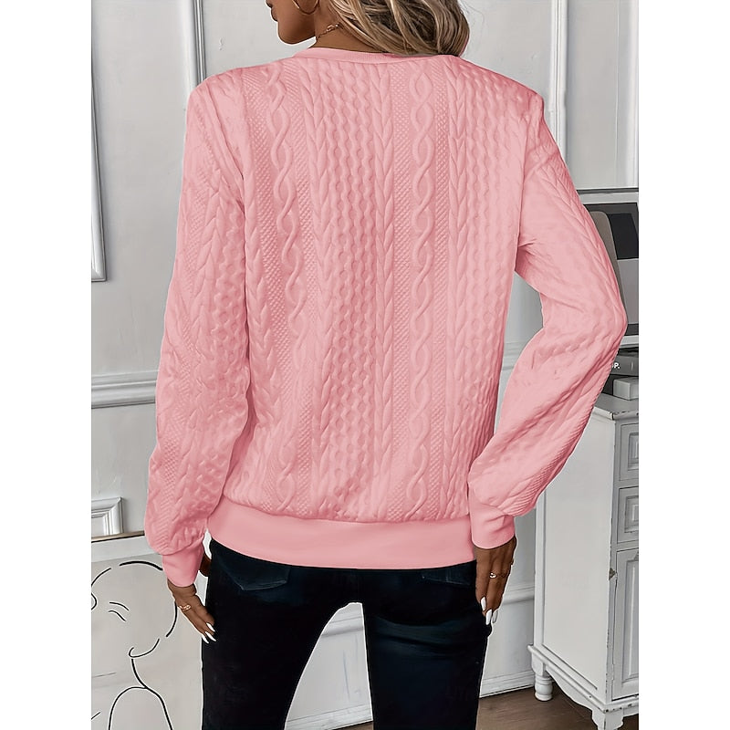 Quarter-Zip Sweatshirt Women's Cable-Textured White Pullover Top – Casual, Office