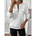 Quarter-Zip Sweatshirt Women's Cable-Textured White Pullover Top – Casual, Office