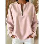 Quarter-Zip Sweatshirt Women's High-Neck Pullover White Long Sleeve – Casual, Office