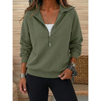 Quarter-Zip Sweatshirt Women's Lapel Collar Long Sleeve Pullover Navy – Casual, Office, Everyday, Gift
