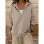 Quarter-Zip Sweatshirt Women's Lapel Collar Long Sleeve Pullover Navy – Casual, Office, Everyday, Gift