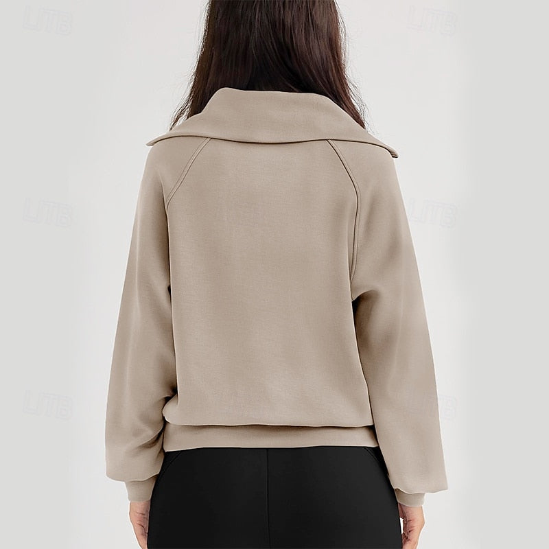 Quarter-Zip Sweatshirt Women's Lapel Collar Long Sleeve Pullover Navy – Casual, Office, Everyday, Gift