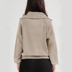 Quarter-Zip Sweatshirt Women's Lapel Collar Long Sleeve Pullover Navy – Casual, Office, Everyday, Gift