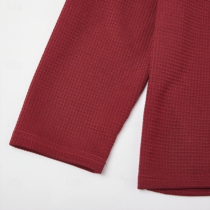 Quarter-Zip Waffle Knit Pullover Men's Long Sleeve Sweater with Chest Pocket – Casual, Office