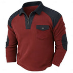 Quarter-Zip Waffle Knit Pullover Men's Long Sleeve Sweater with Chest Pocket – Casual, Office