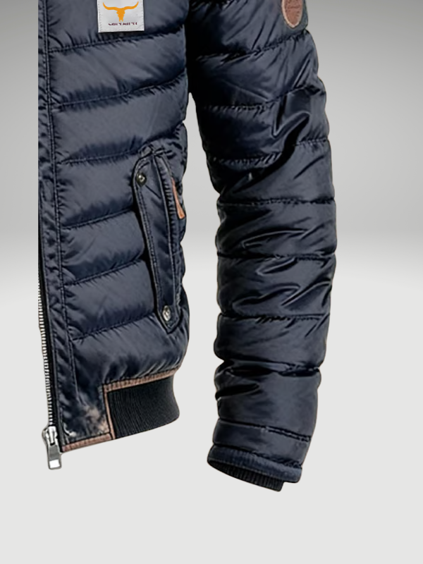 Quilted Bomber Jacket Men's Navy Stand Collar Zip-Up – Casual, Winter Outerwear Gift