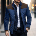 Quilted Jacket Men's Color Block Stand Collar Button-Up – Casual, Office · Faylori