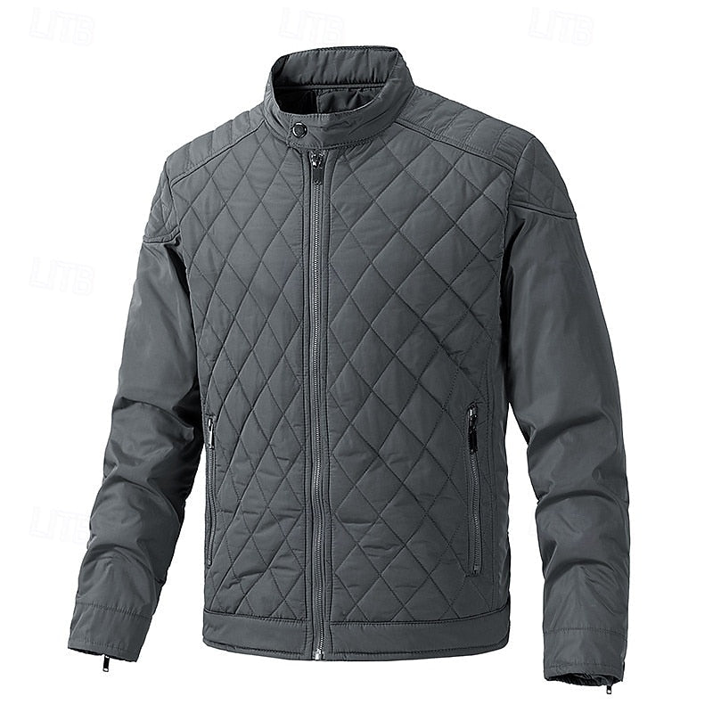 Quilted Jacket Men's Stand Collar Black Full Zip – Casual, Office, Holiday, Gift