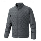 Quilted Jacket Men's Stand Collar Black Full Zip – Casual, Office, Holiday, Gift