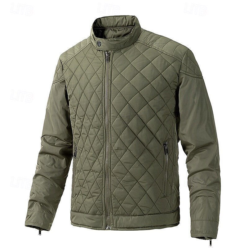 Quilted Jacket Men's Stand Collar Black Full Zip – Casual, Office, Holiday, Gift