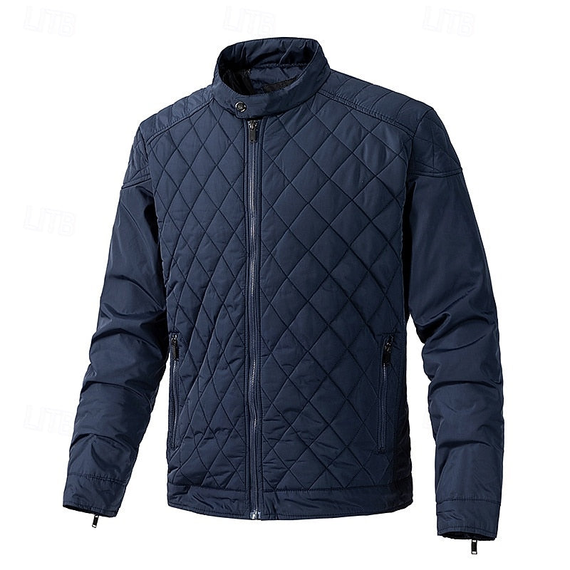Quilted Jacket Men's Stand Collar Black Full Zip – Casual, Office, Holiday, Gift