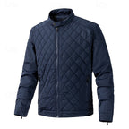 Quilted Jacket Men's Stand Collar Black Full Zip – Casual, Office, Holiday, Gift