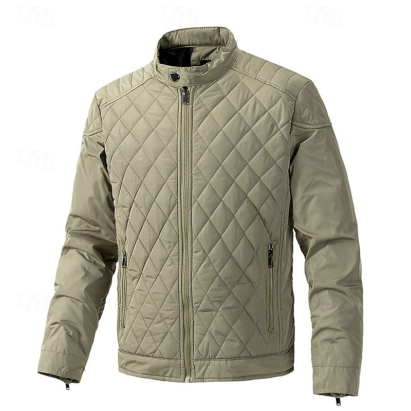Quilted Jacket Men's Stand Collar Black Full Zip – Casual, Office, Holiday, Gift