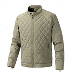 Quilted Jacket Men's Stand Collar Black Full Zip – Casual, Office, Holiday, Gift