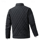 Quilted Jacket Men's Stand Collar Black Full Zip – Casual, Office, Holiday, Gift