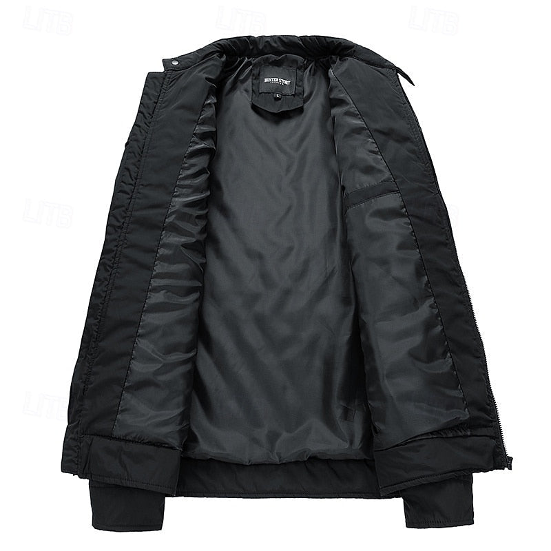 Quilted Jacket Men's Stand Collar Black Full Zip – Casual, Office, Holiday, Gift