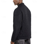 Quilted Jacket Men's Stand Collar Black Full Zip – Casual, Office, Holiday, Gift