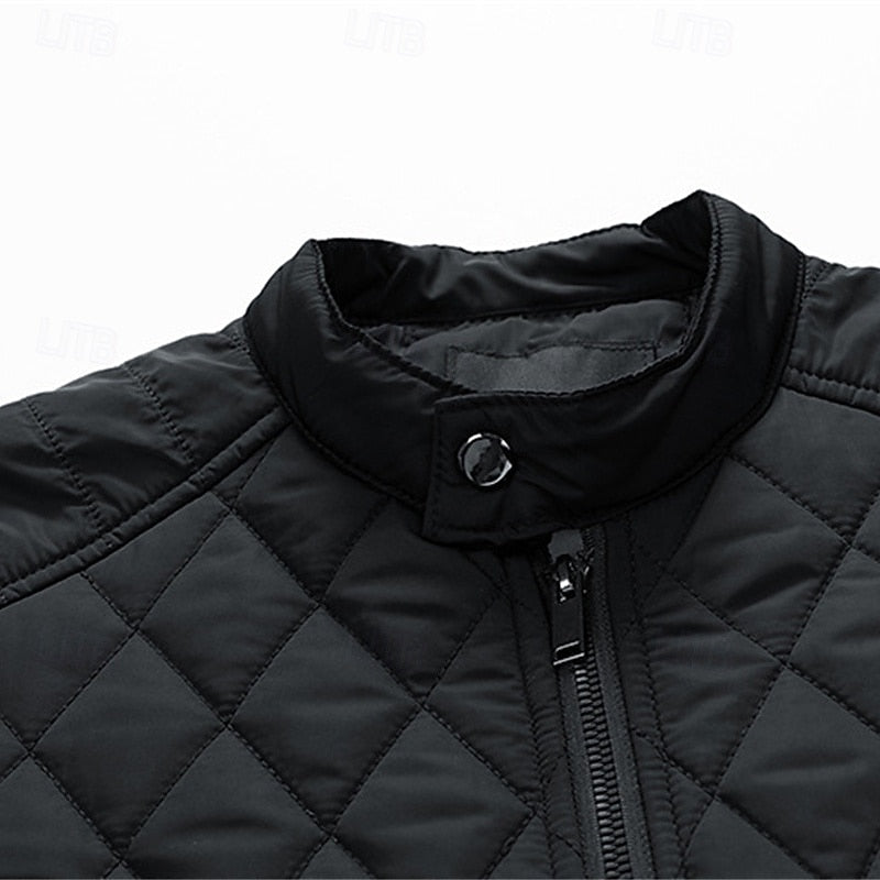 Quilted Jacket Men's Stand Collar Black Full Zip – Casual, Office, Holiday, Gift