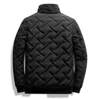 Quilted Jacket Men's Stand-Collar Black Zip-Up Padded Coat – Casual, Winter Outerwear Gift