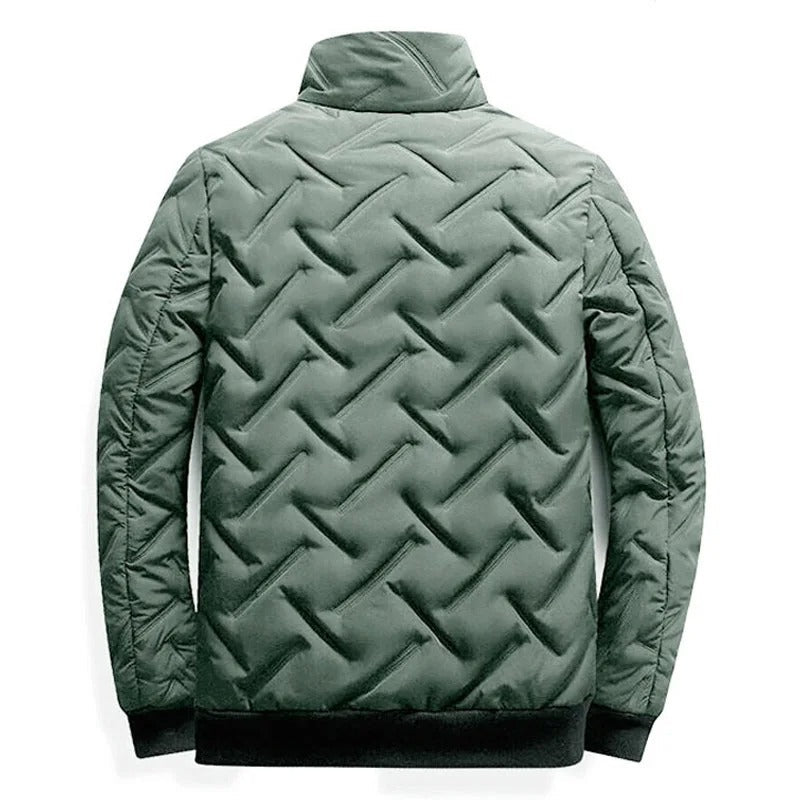 Quilted Jacket Men's Stand-Collar Black Zip-Up Padded Coat – Casual, Winter Outerwear Gift