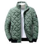 Quilted Jacket Men's Stand-Collar Black Zip-Up Padded Coat – Casual, Winter Outerwear Gift
