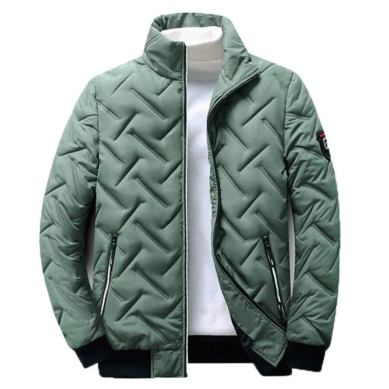 Quilted Jacket Men's Stand-Collar Black Zip-Up Padded Coat – Casual, Winter Outerwear Gift