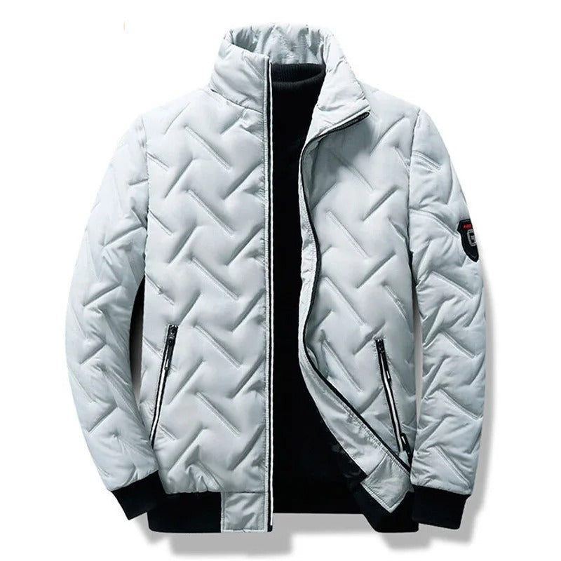 Quilted Jacket Men's Stand-Collar Black Zip-Up Padded Coat – Casual, Winter Outerwear Gift