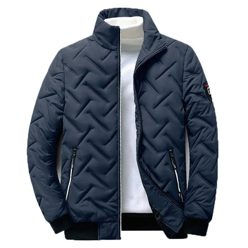 Quilted Jacket Men's Stand-Collar Black Zip-Up Padded Coat – Casual, Winter Outerwear Gift