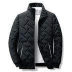 Quilted Jacket Men's Stand-Collar Black Zip-Up Padded Coat – Casual, Winter Outerwear Gift
