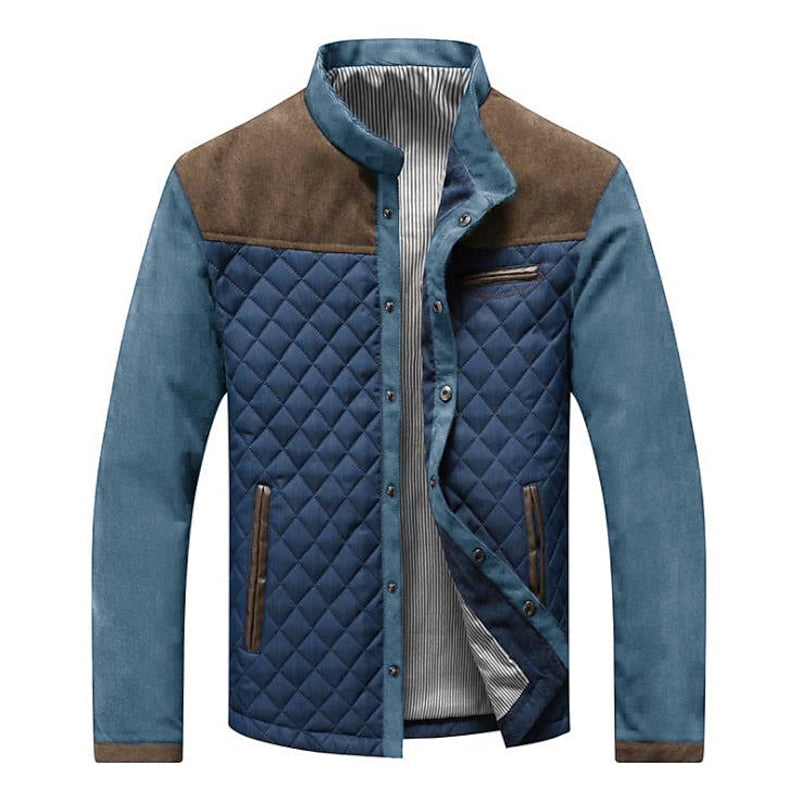 Quilted Jacket Men's Stand Collar Color Block Baseball Coat – Casual, Office, Gift