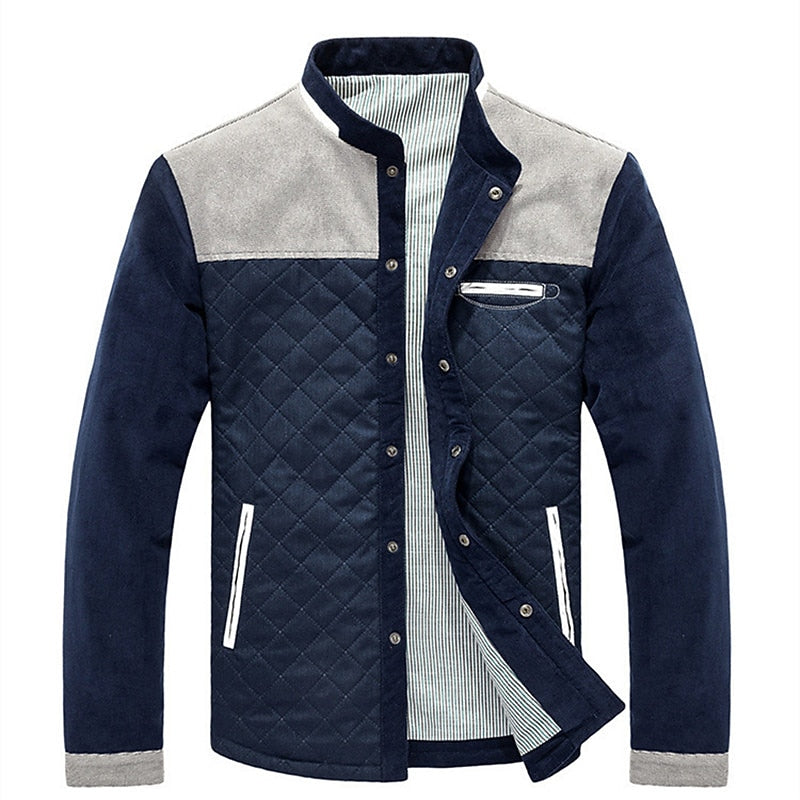 Quilted Jacket Men's Stand Collar Color Block Baseball Coat – Casual, Office, Gift