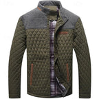 Quilted Jacket Men's Stand Collar Khaki Plaid Lined – Casual, Office, Holiday, Gift