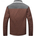 Quilted Jacket Men's Stand Collar Khaki Plaid Lined – Casual, Office, Holiday, Gift