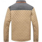 Quilted Jacket Men's Stand Collar Khaki Plaid Lined – Casual, Office, Holiday, Gift