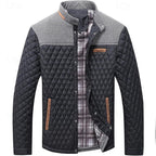 Quilted Jacket Men's Stand Collar Khaki Plaid Lined – Casual, Office, Holiday, Gift
