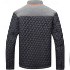 Quilted Jacket Men's Stand Collar Khaki Plaid Lined – Casual, Office, Holiday, Gift