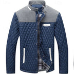 Quilted Jacket Men's Stand Collar Khaki Plaid Lined – Casual, Office, Holiday, Gift