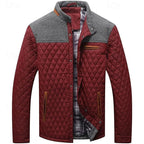 Quilted Jacket Men's Stand Collar Khaki Plaid Lined – Casual, Office, Holiday, Gift