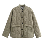 Quilted Jacket Women's Button-Up with Leopard Print Lining – Casual, Office, Holiday, Gift