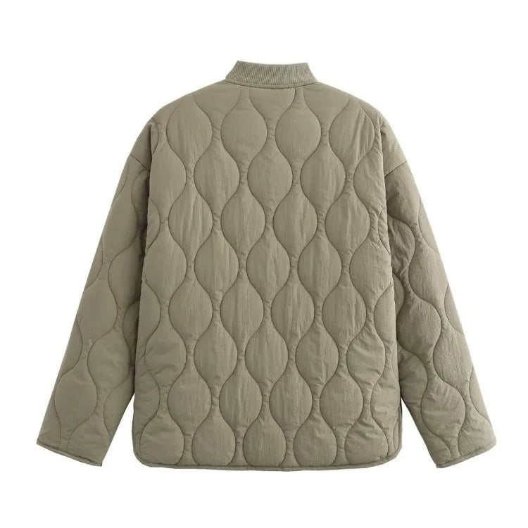 Quilted Jacket Women's Button-Up with Leopard Print Lining – Casual, Office, Holiday, Gift
