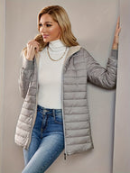 Quilted Longline Puffer Coat Women's Black Fleece-Lined Zip-Up – Winter, Casual, Everyday Outerwear