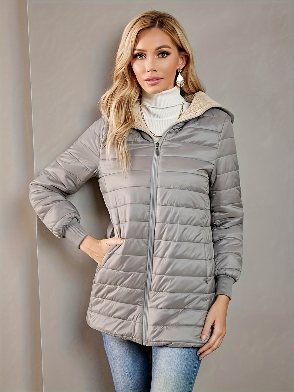 Quilted Longline Puffer Coat Women's Black Fleece-Lined Zip-Up – Winter, Casual, Everyday Outerwear