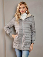 Quilted Longline Puffer Coat Women's Black Fleece-Lined Zip-Up – Winter, Casual, Everyday Outerwear
