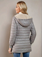 Quilted Longline Puffer Coat Women's Black Fleece-Lined Zip-Up – Winter, Casual, Everyday Outerwear