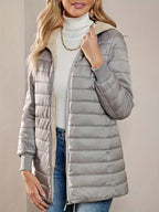 Quilted Longline Puffer Coat Women's Black Fleece-Lined Zip-Up – Winter, Casual, Everyday Outerwear