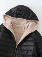 Quilted Longline Puffer Coat Women's Black Fleece-Lined Zip-Up – Winter, Casual, Everyday Outerwear