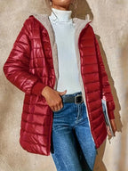 Quilted Longline Puffer Coat Women's Black Fleece-Lined Zip-Up – Winter, Casual, Everyday Outerwear