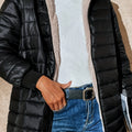 Quilted Longline Puffer Coat Women's Black Fleece-Lined Zip-Up – Winter, Casual, Everyday Outerwear